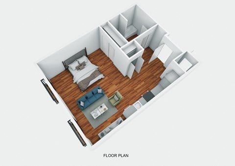 Floor plan for studio, 1 bath, 555 sqft